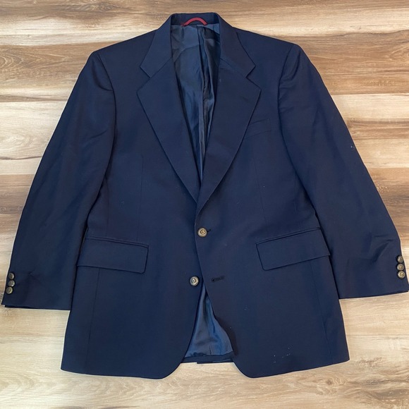 JOS A BANK Blazer Mens 40R Super 100s Merino Wool Navy Brass Buttons Vintage USA